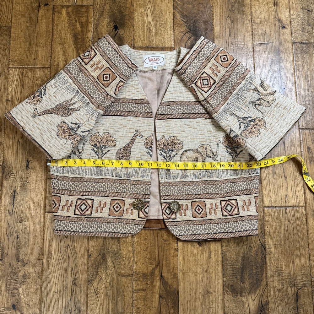 Vintage 80s Wraps Collection Jacket Blazer Tapestry Womens XL Safari Animals - Picture 4 of 6